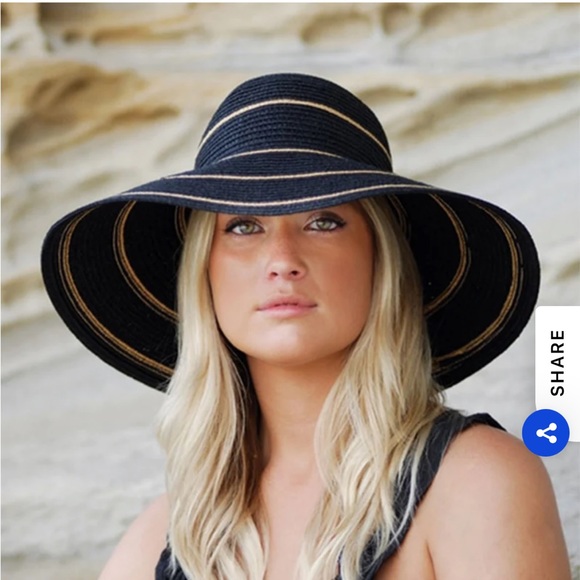 Wallaroo Accessories - Wallaroo Packable Savannah Hat Black & Natural Stripe Adjustable Size UPF 50+